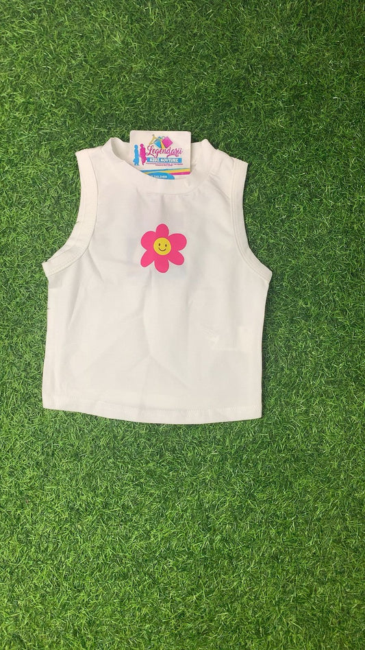 White pink flower crop top