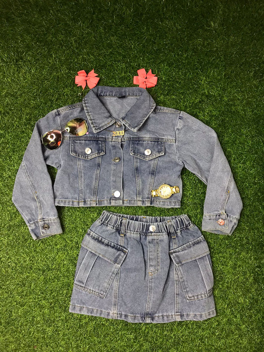 Denim jacket and cargo skirt set