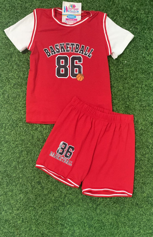 Red basketball shorts set