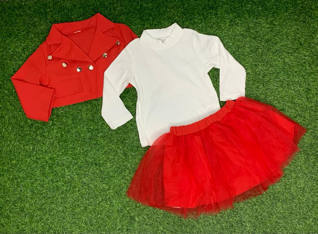 Red and white blazer tutu skirt set