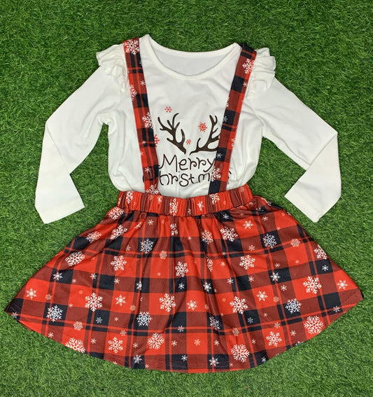 Red and White merry Christmas skirt set