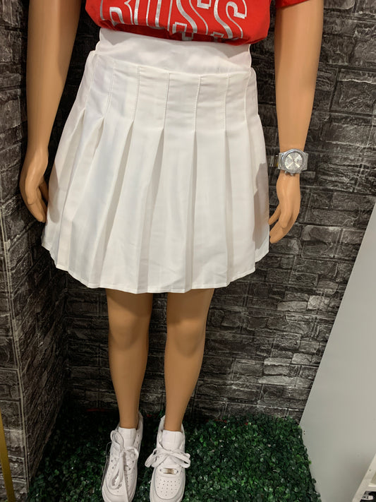 White stitch pleated skirt with tights (big girl)