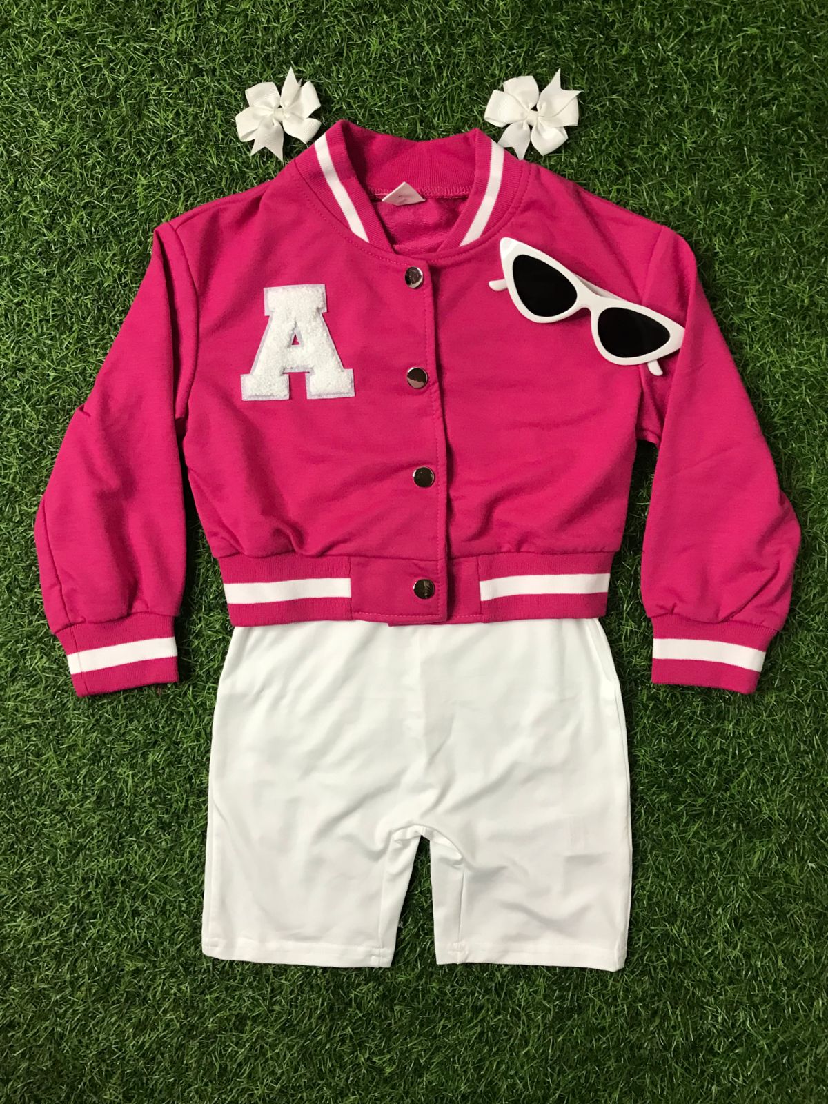 Pink varsity romper set