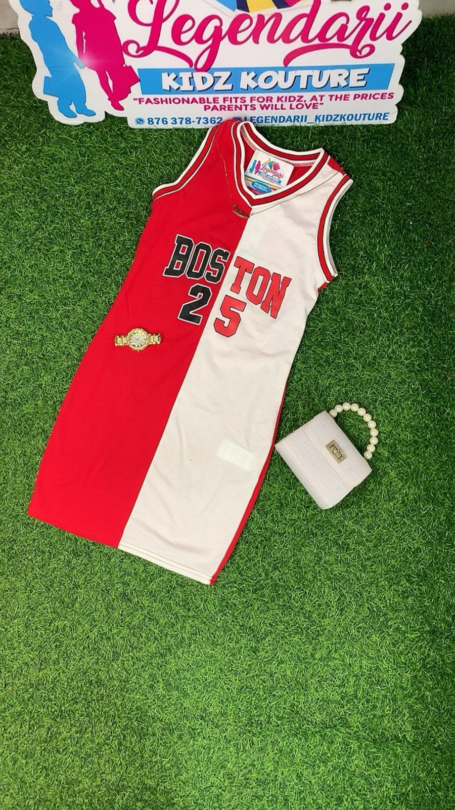 Red and white Boston jersey dress (child)