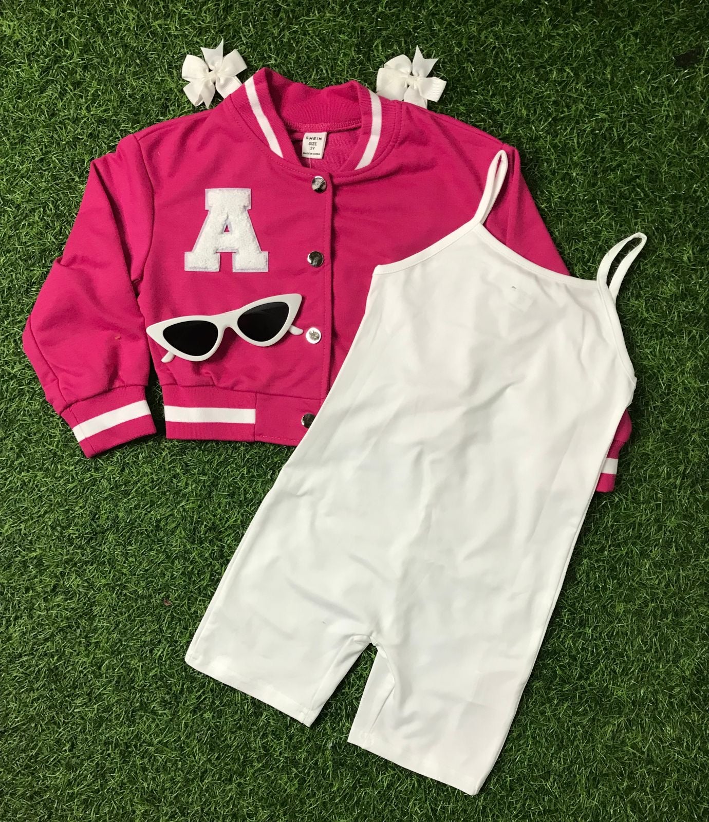 Pink varsity romper set