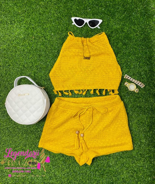 Yellow crochet short set