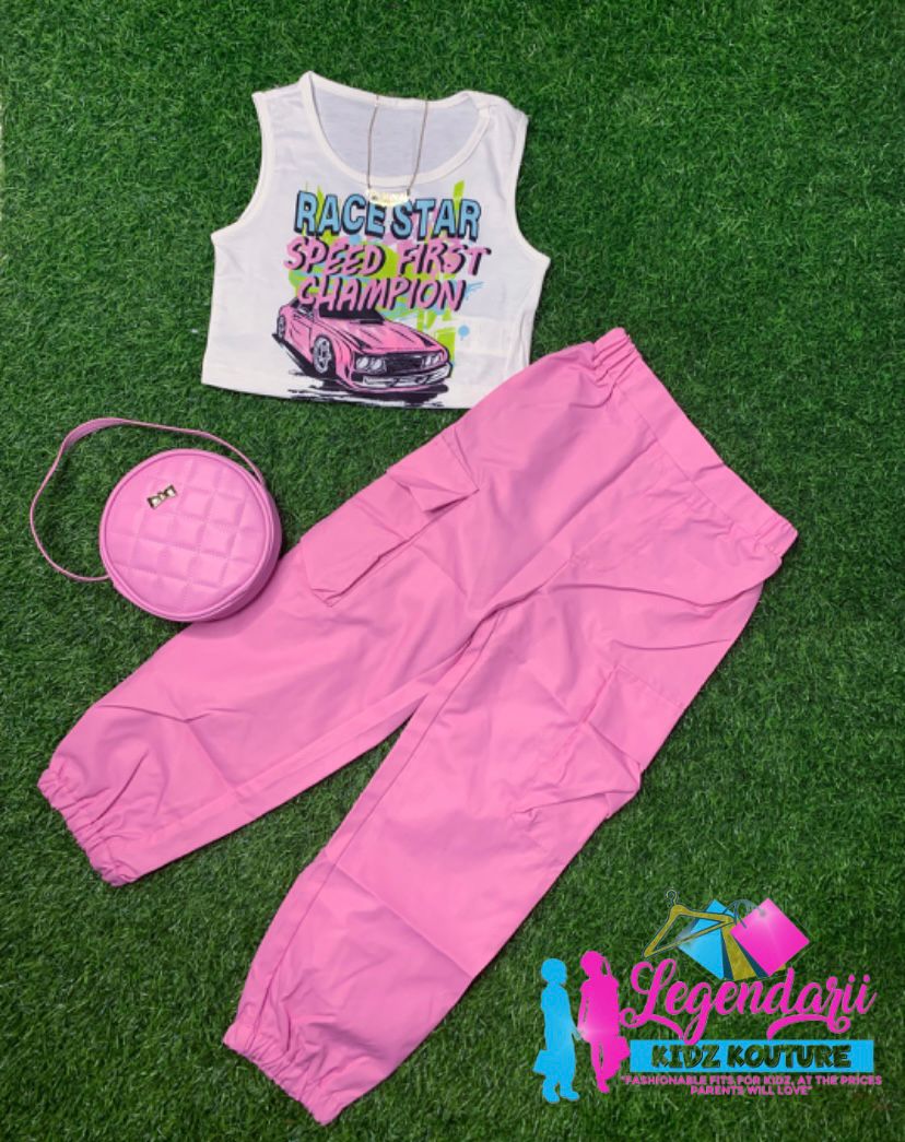 Light pink cargo pants set