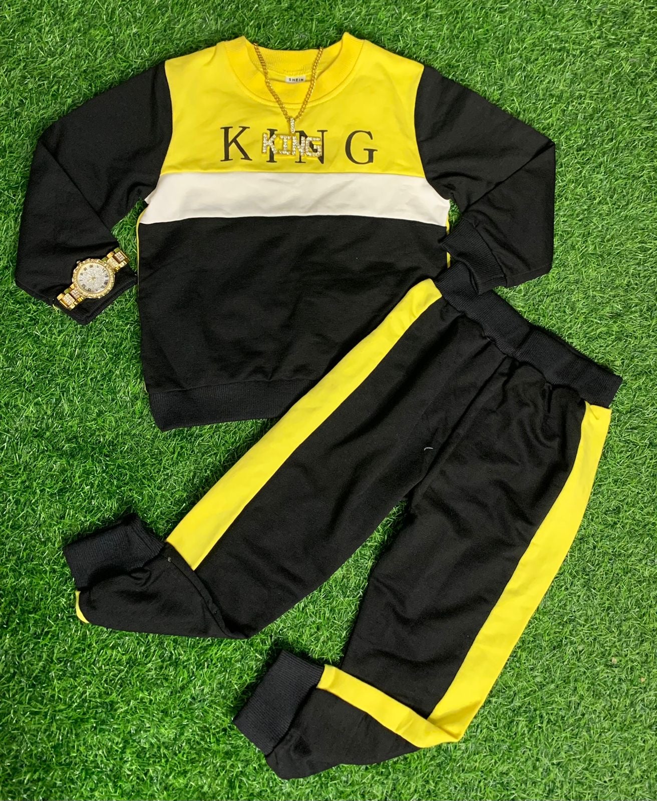 Yellow and black king joggers set