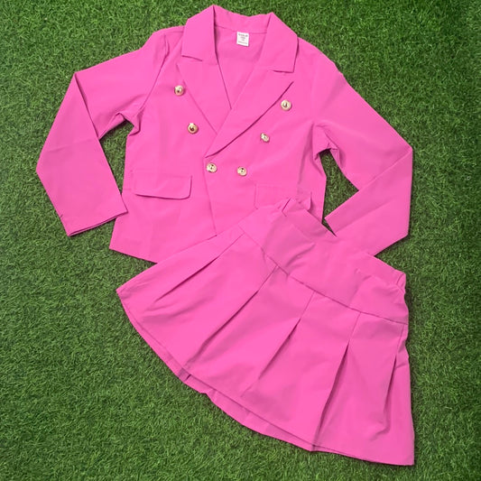 Pink long sleeve blazer skirt set