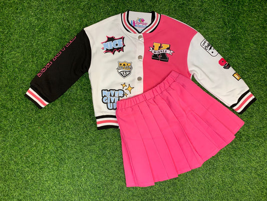 Pink Graphic varsity skirt set