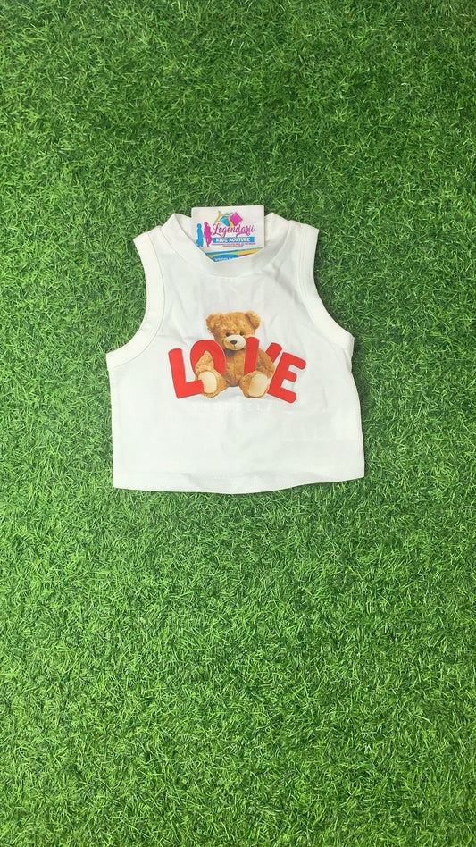 White teddy bear love crop top