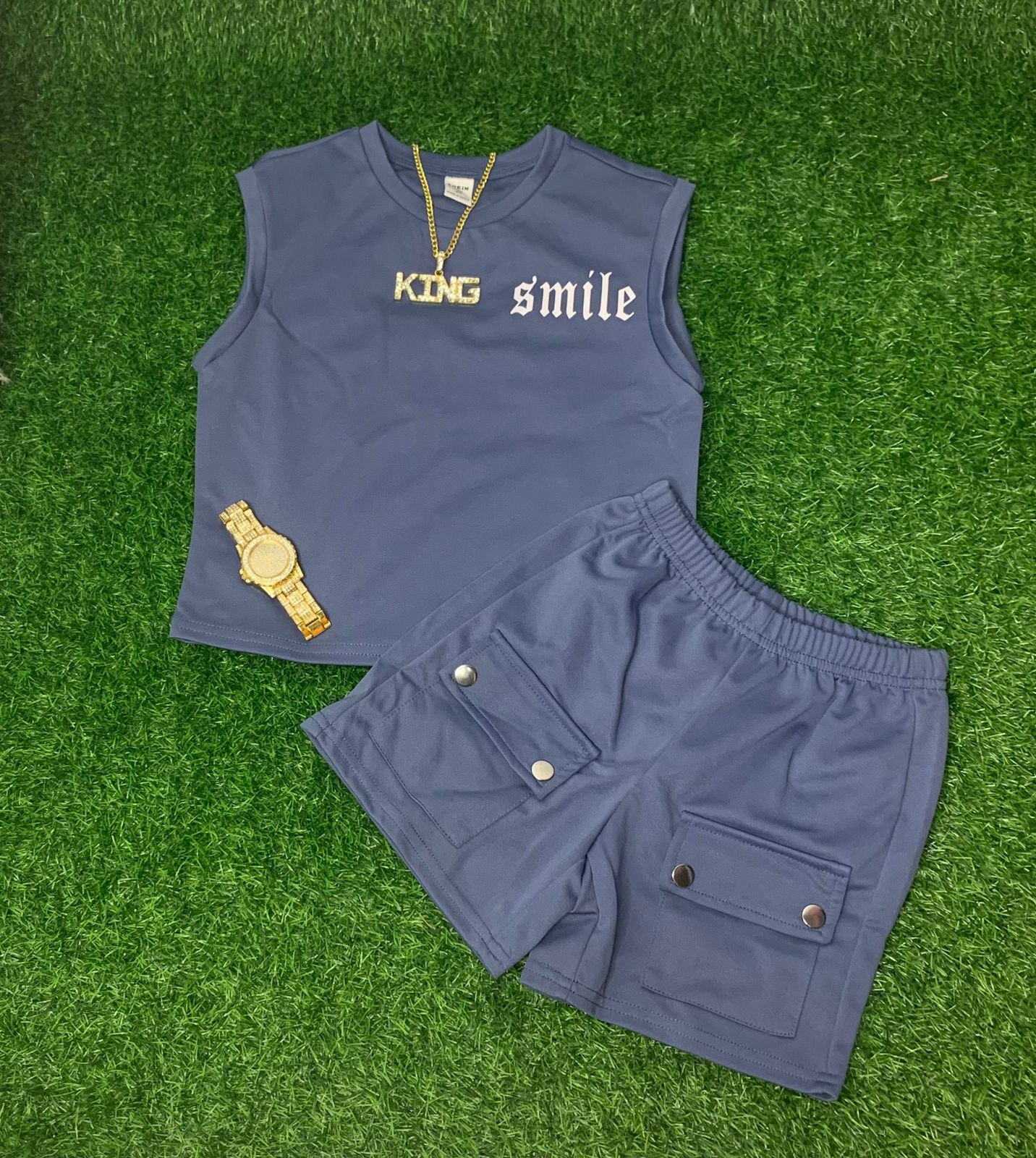 Grey smile shorts set