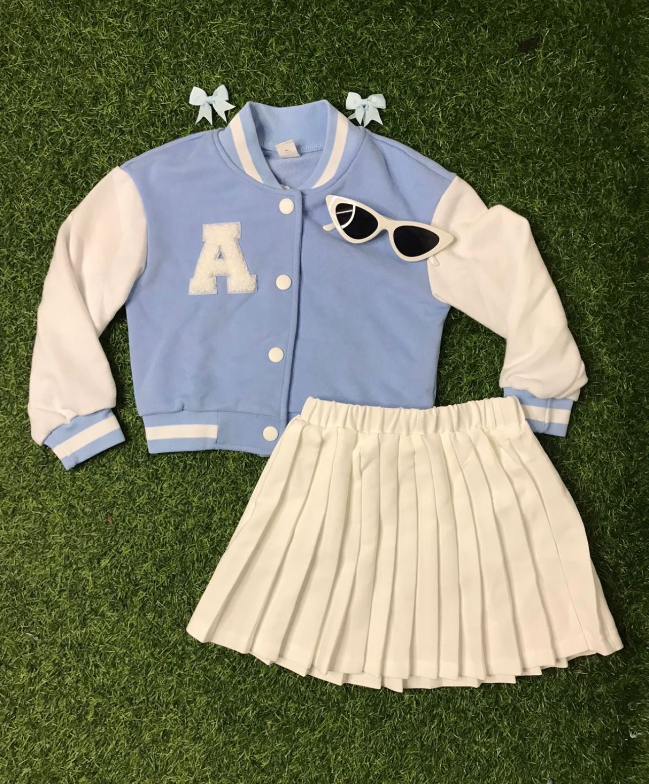 Blue and white Varsity skirt set