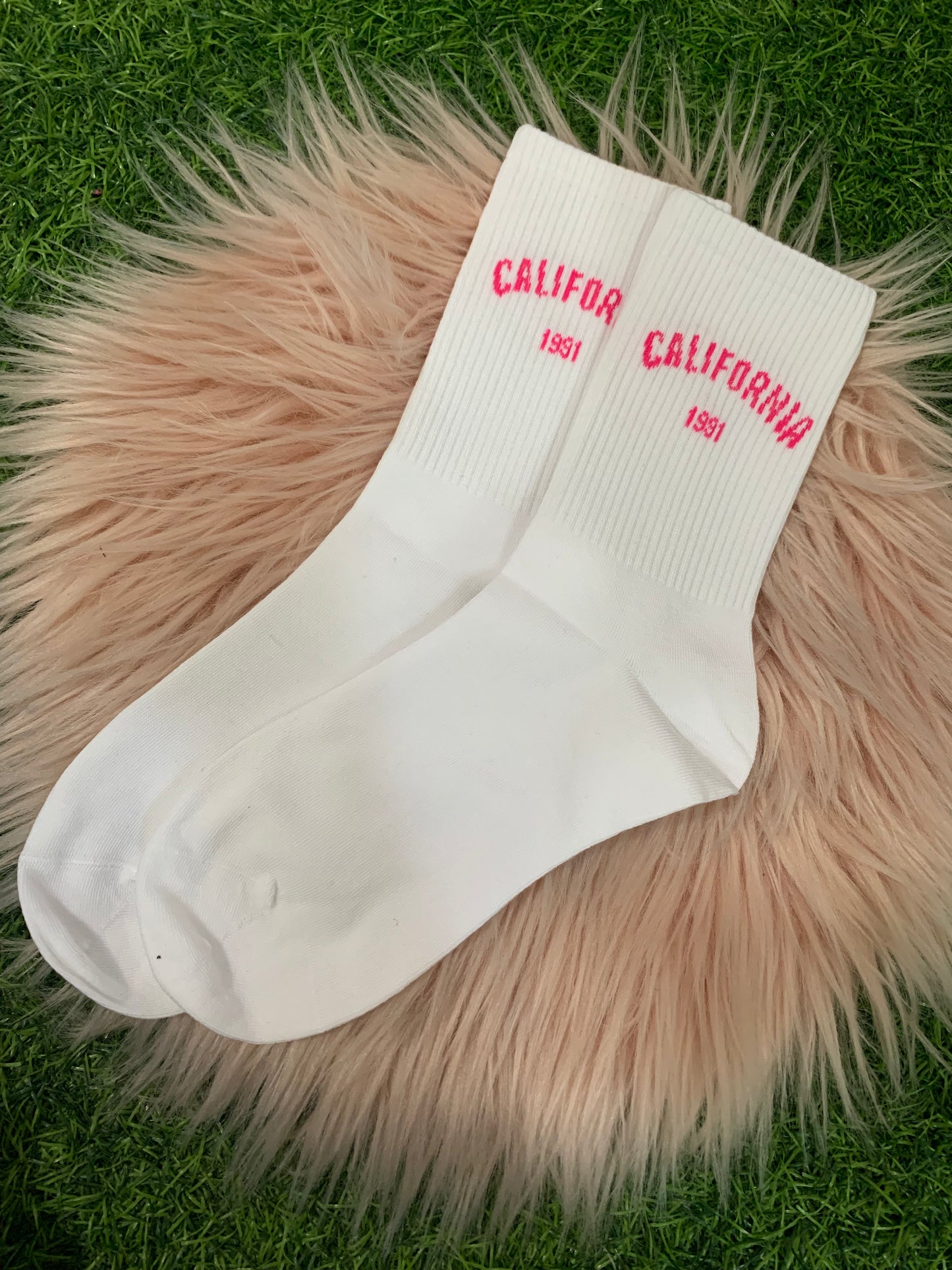 Pink and white Cali socks