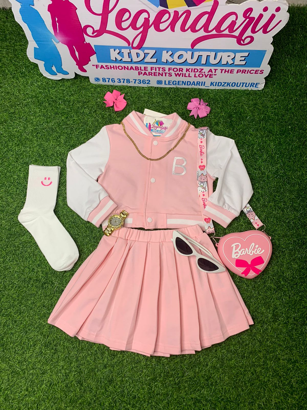 Light pink varsity skirt set