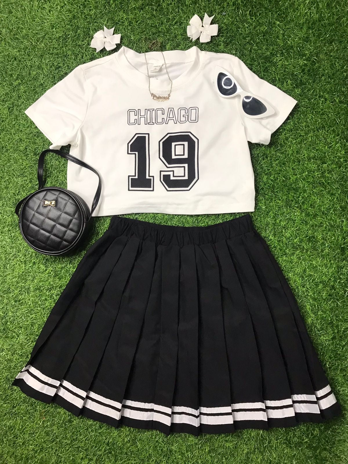 Black and white Chicago skirt set