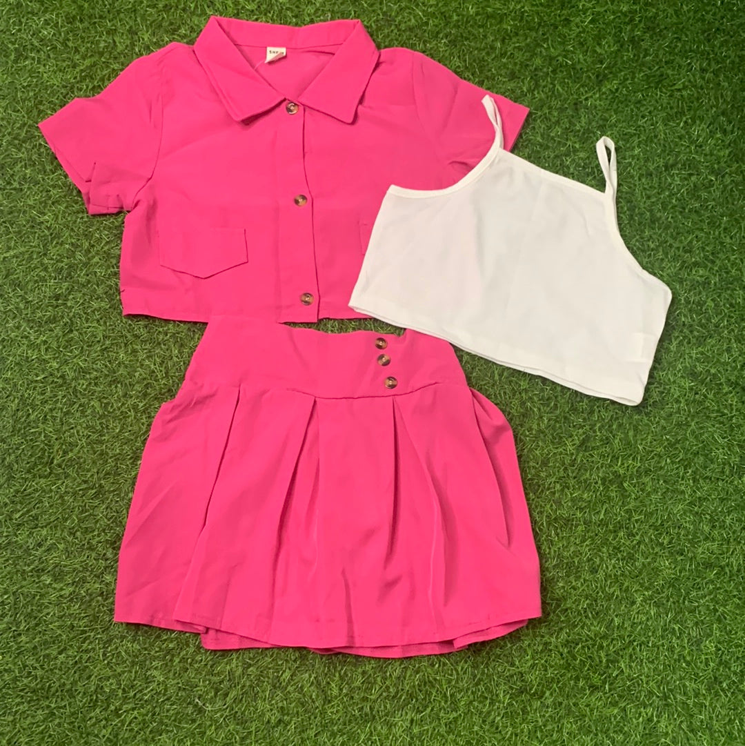 Pink crop 3 piece skirt set