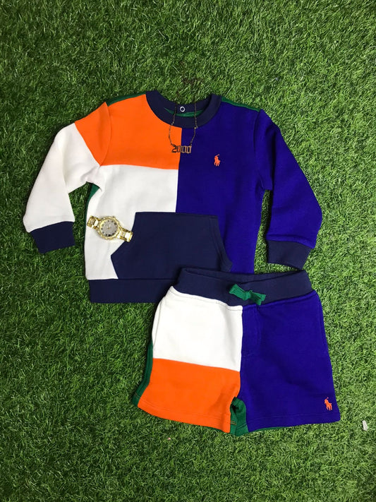 Multicolor polo shorts set