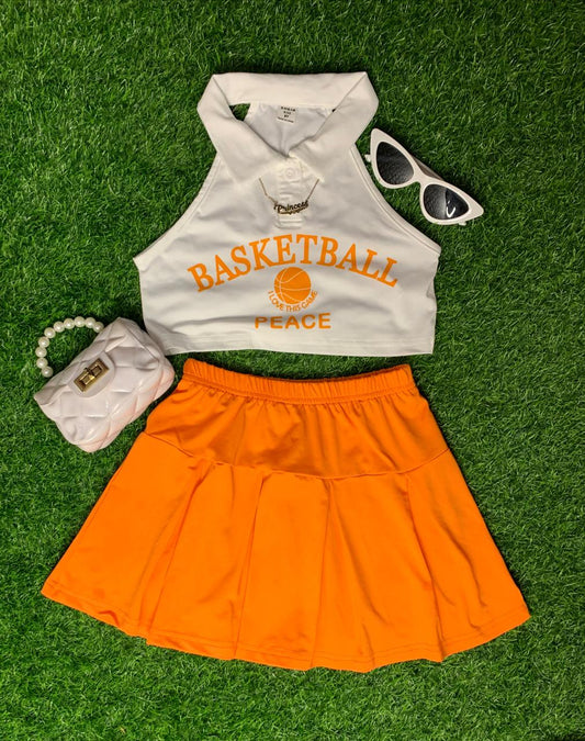 Orange basketball skirt set