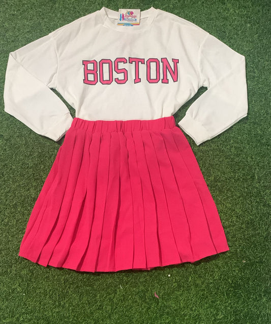 Pink & White Boston skirt set