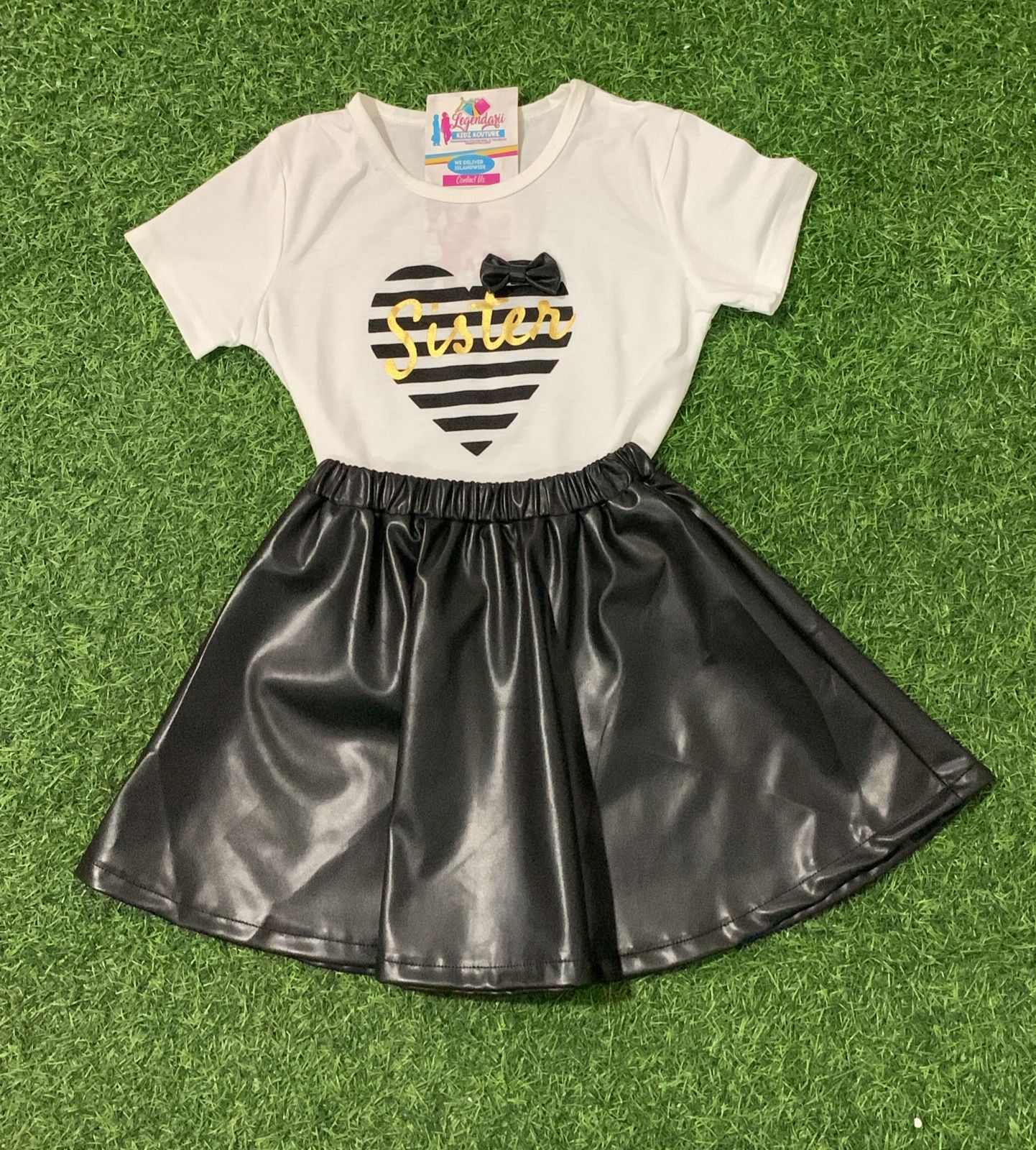 Black & White Sister Leather Skirt Set