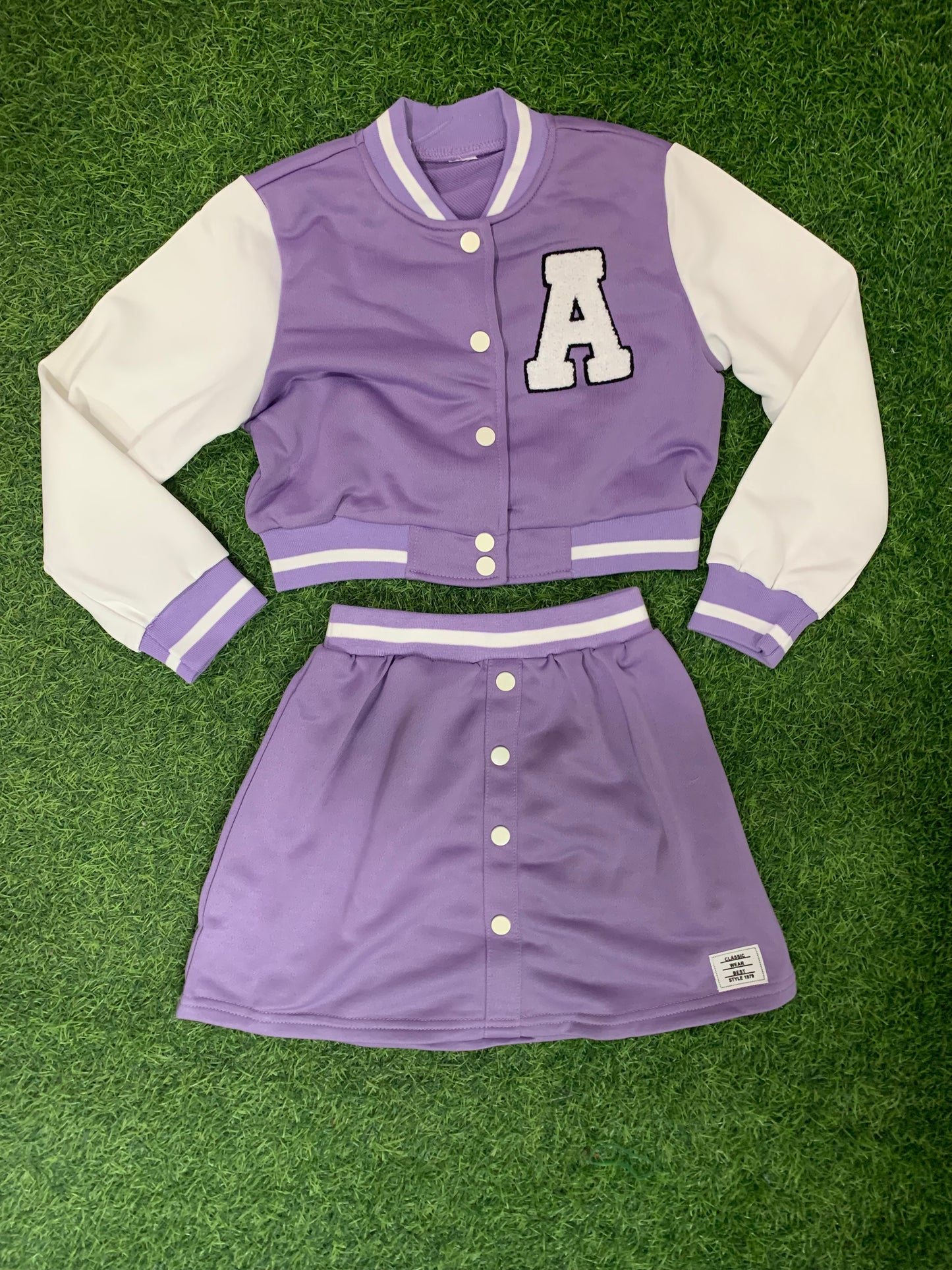 Purple varsity skirt set