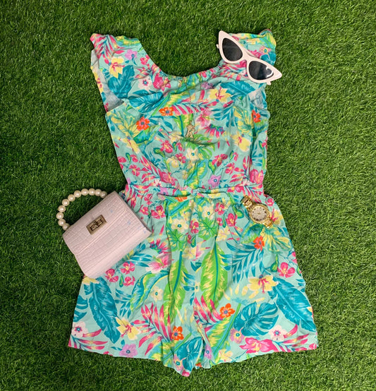 Green floral romper (big girls)