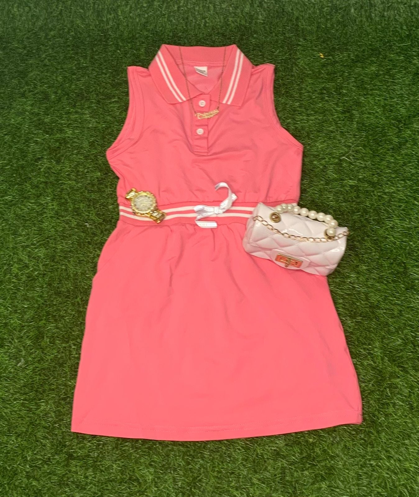 Pink sleeveless polo dress