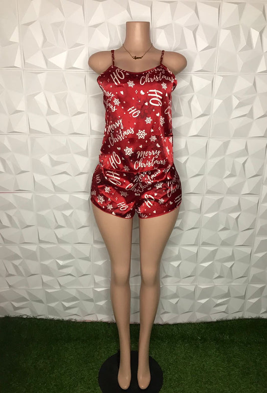 Red pajama shorts set