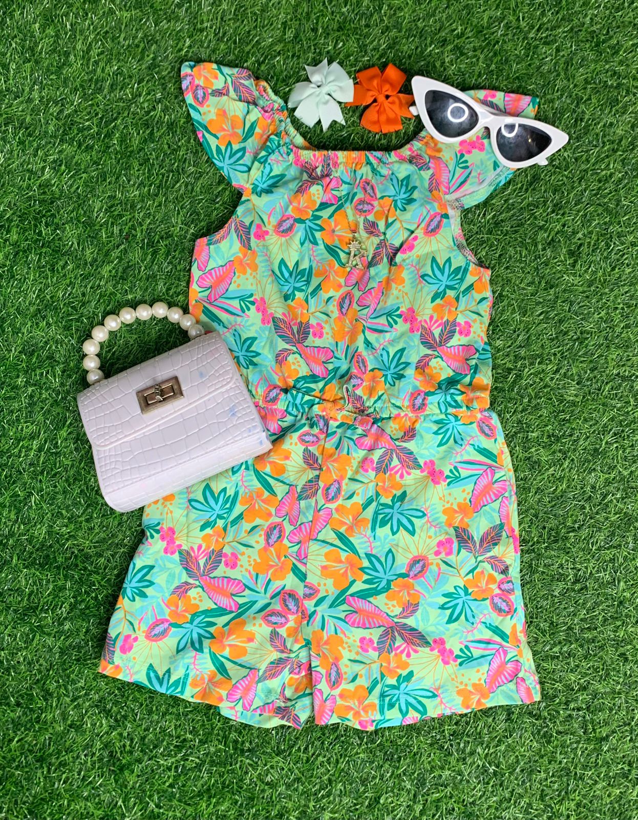 Green multicolor floral romper