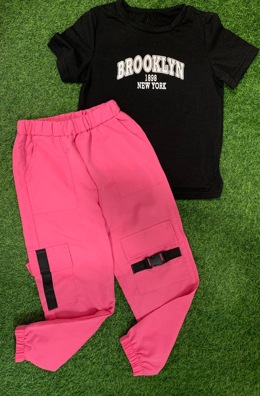 Pink and black Brooklyn cargo pants set