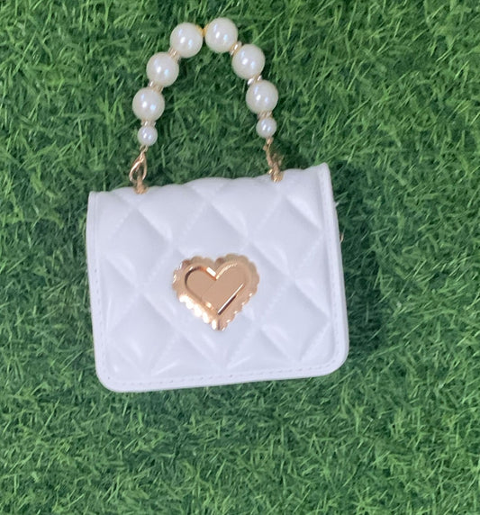 White with gold heart bag