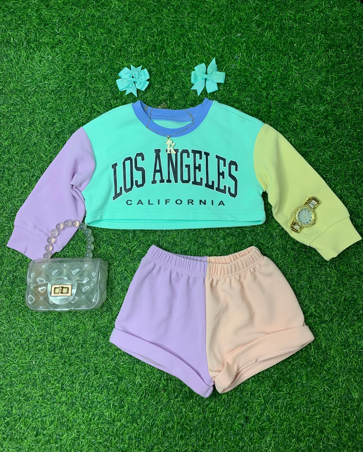 Multicolor LA shorts set