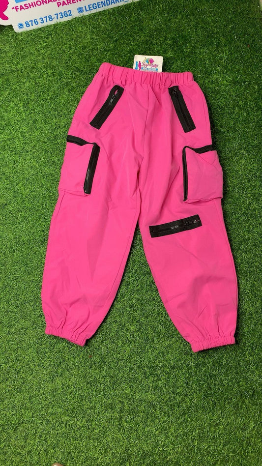 Pink and black zip pocket cargo pants