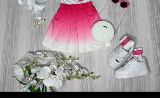 Pink and white ombré pleated skirt