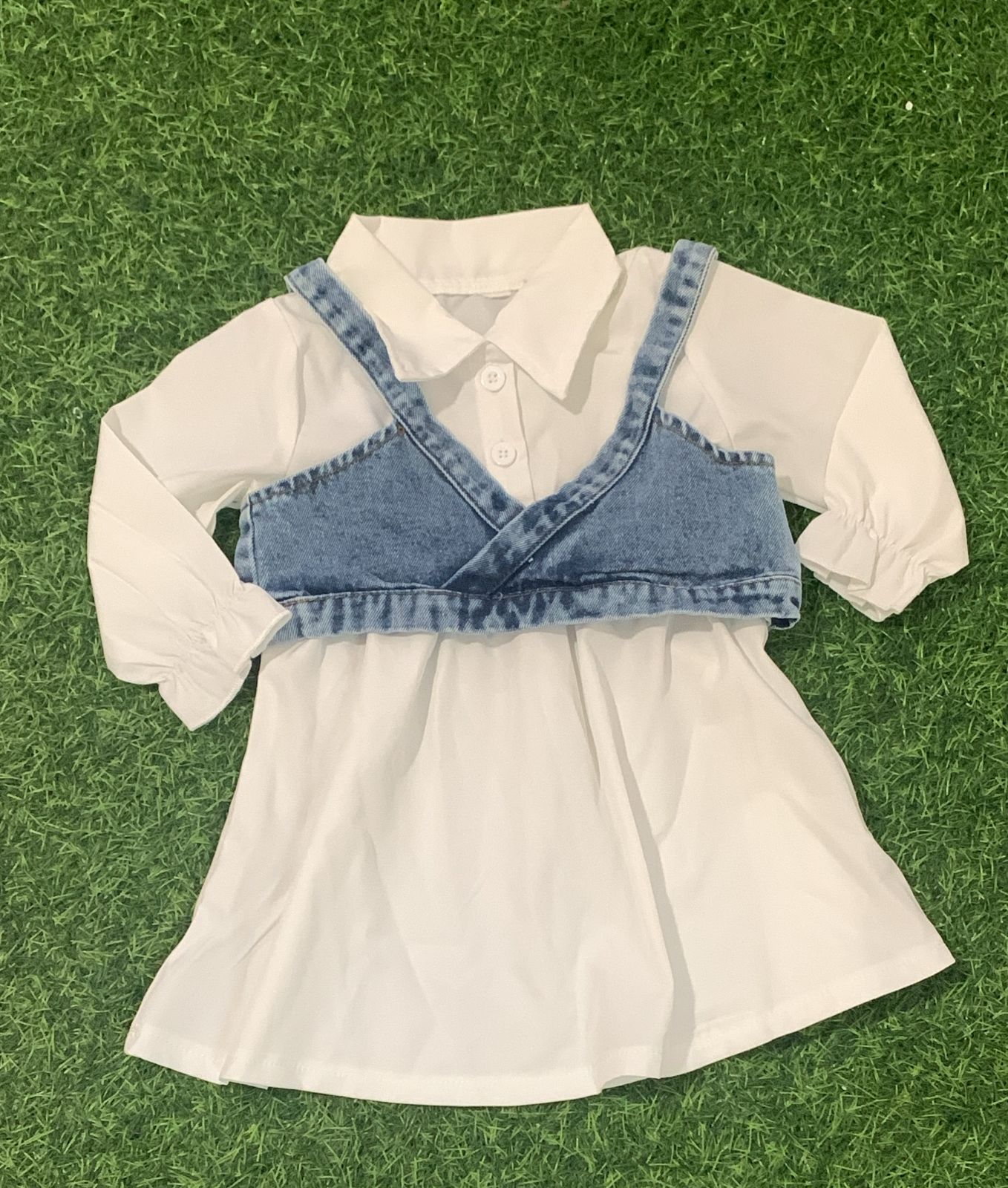 White denim dress set