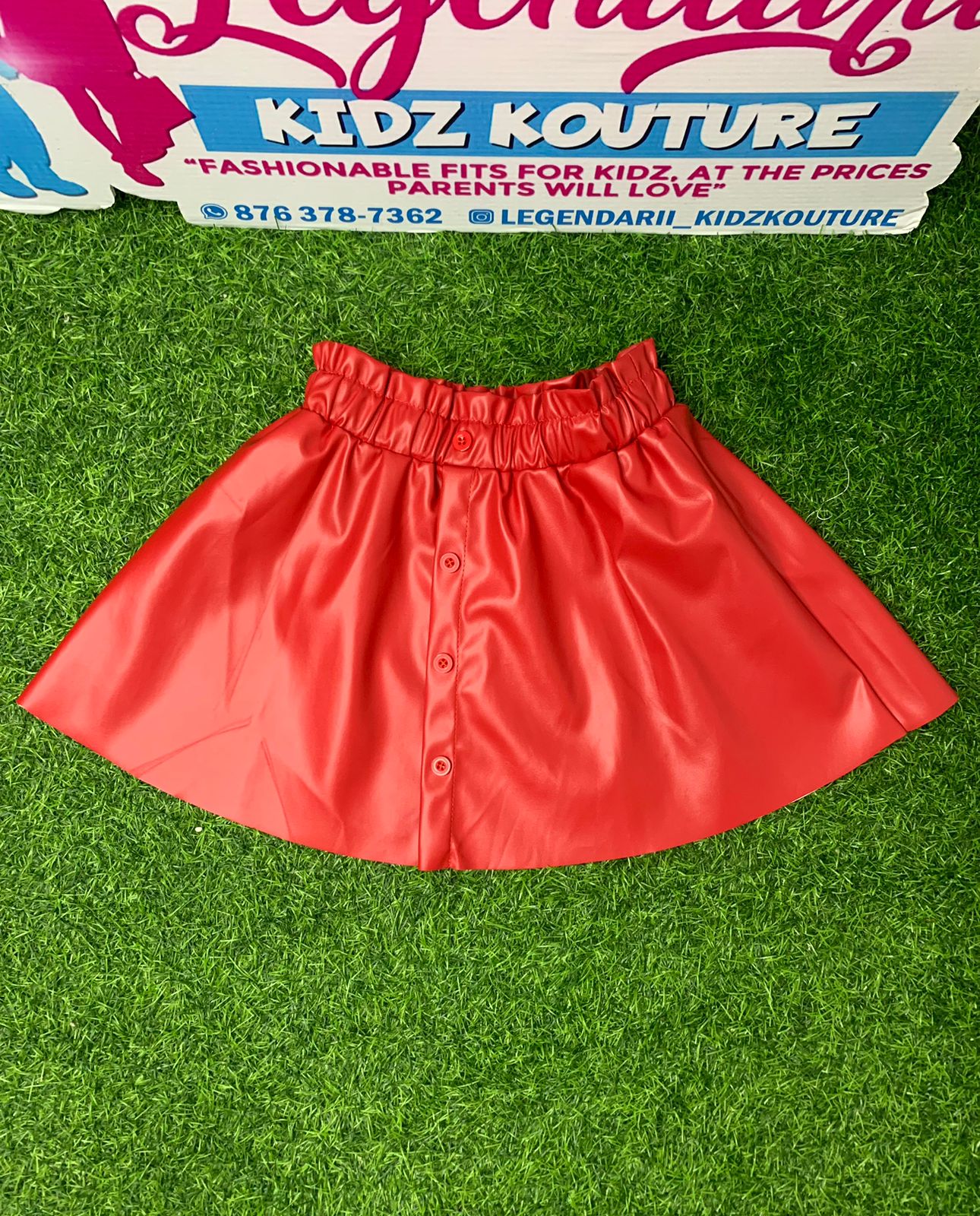 Red paperbag leather skirt