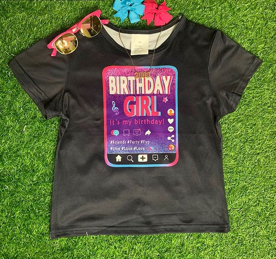 Black birthday girl top