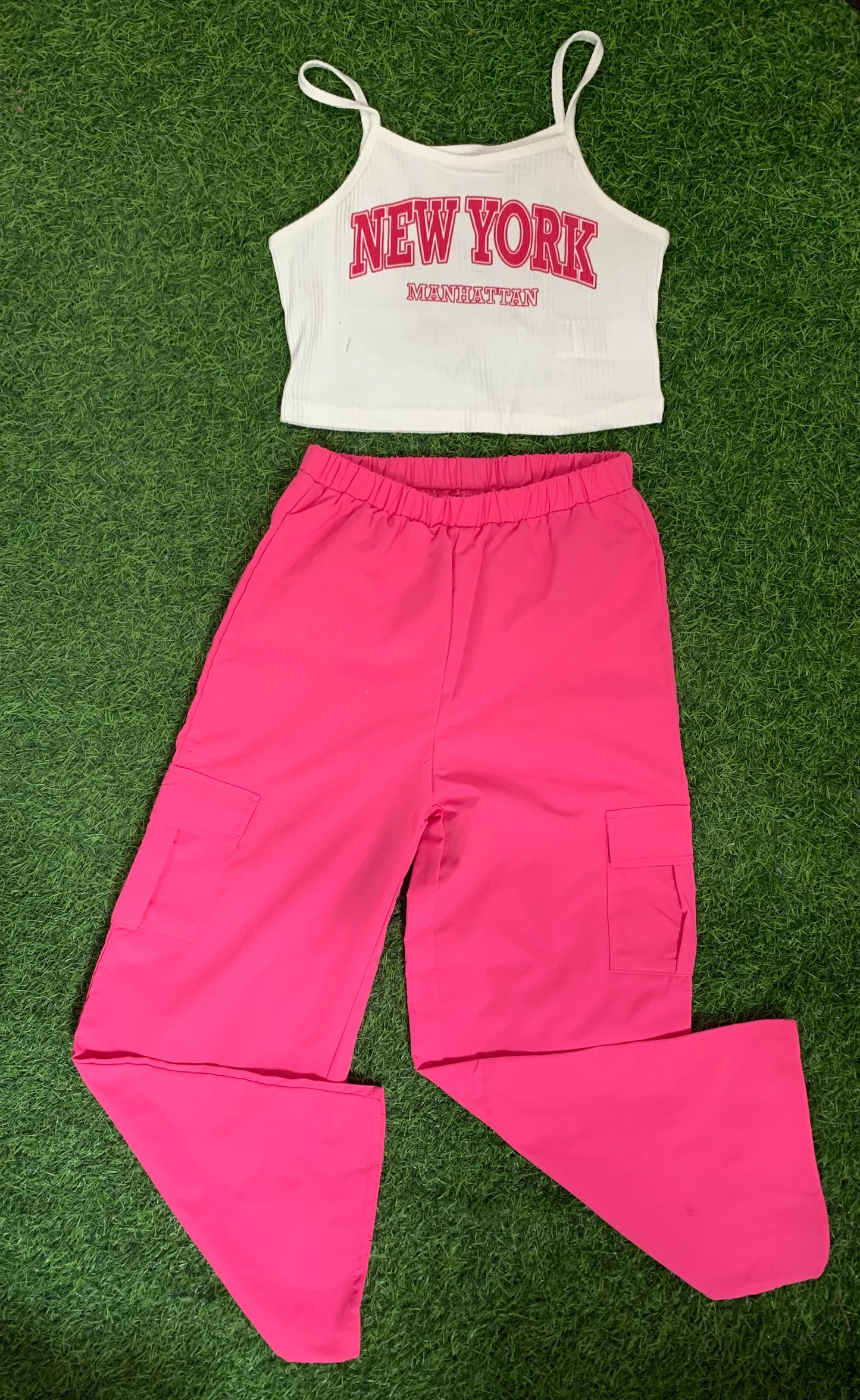 Pink New York cargo pants set