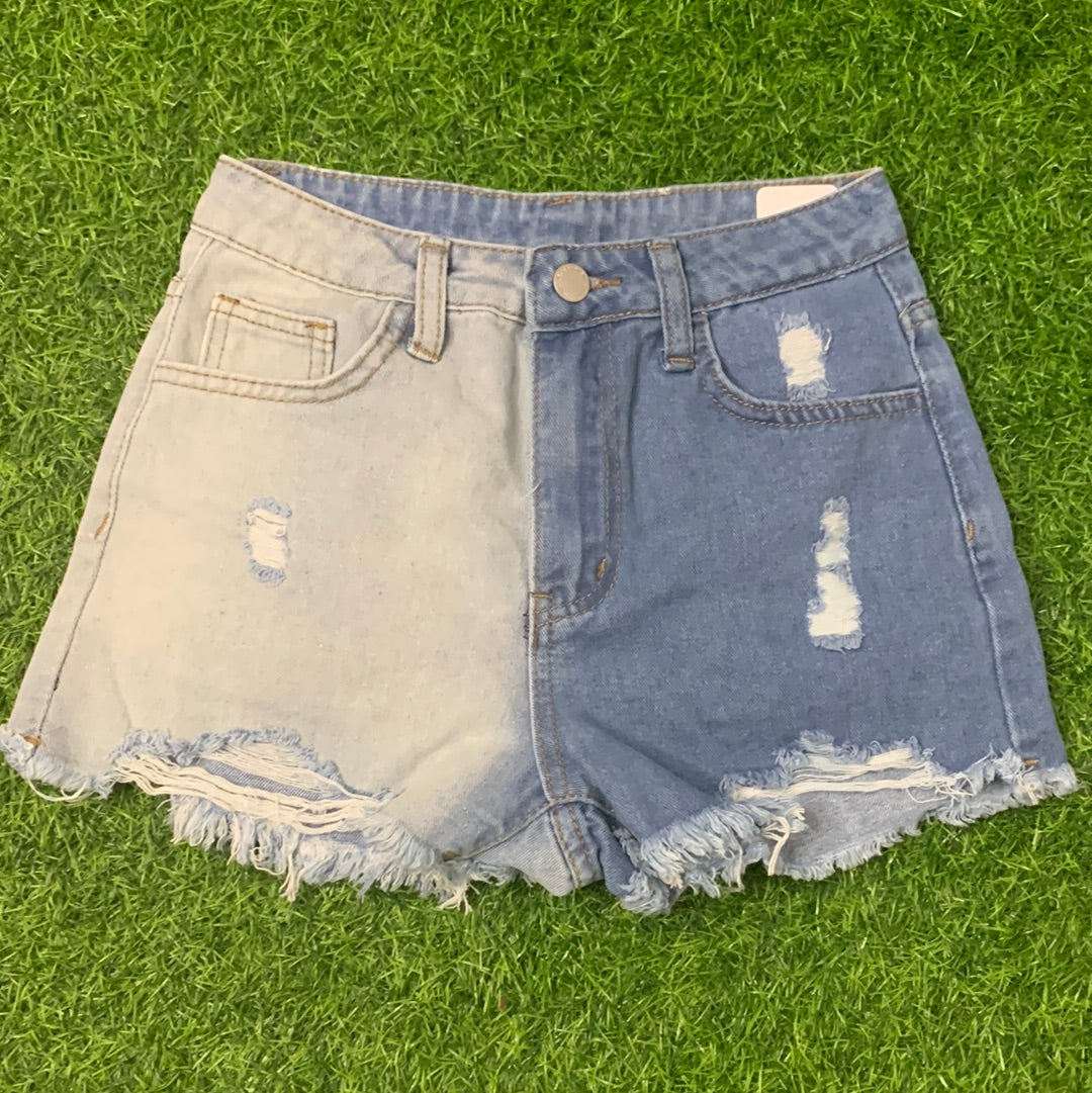 Two color denim shorts