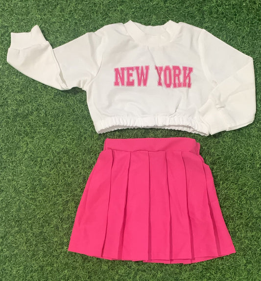 Pink Ny sweater pleated skirt set