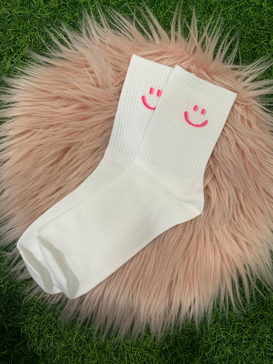 White smiley face socks