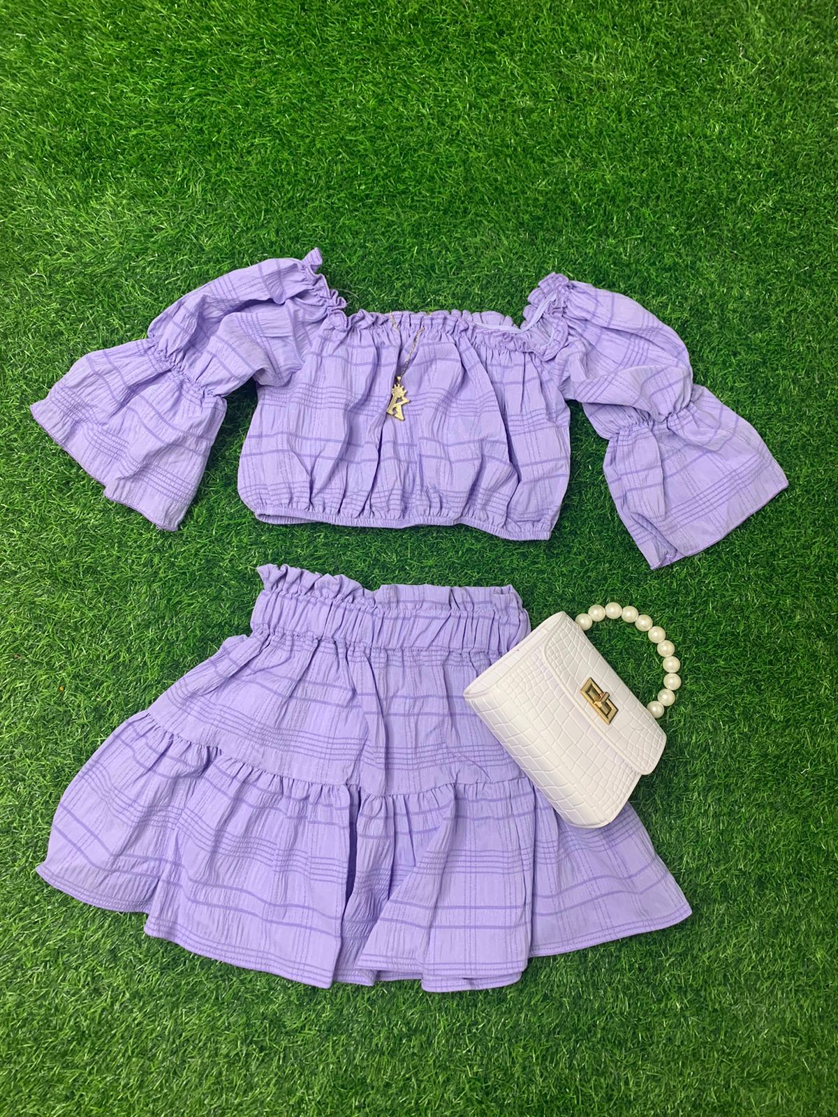 Lavender off shoulder skirt set