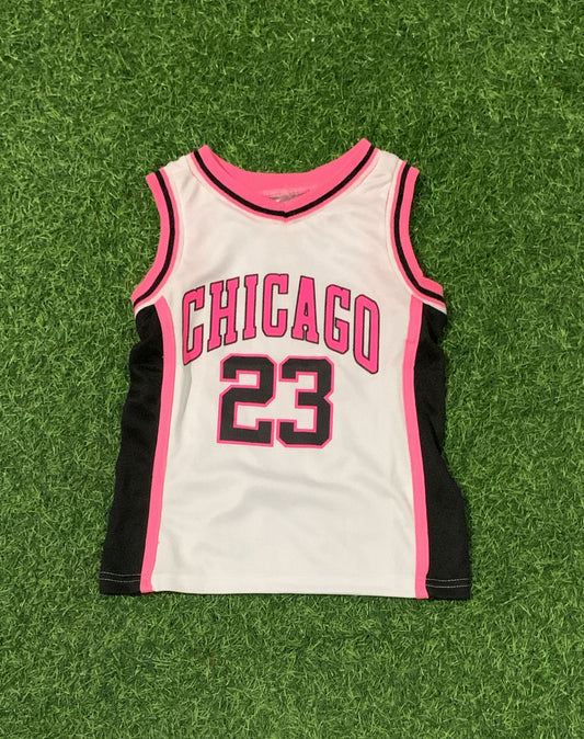 White & Pink sleeveless Chicago Jersey Top