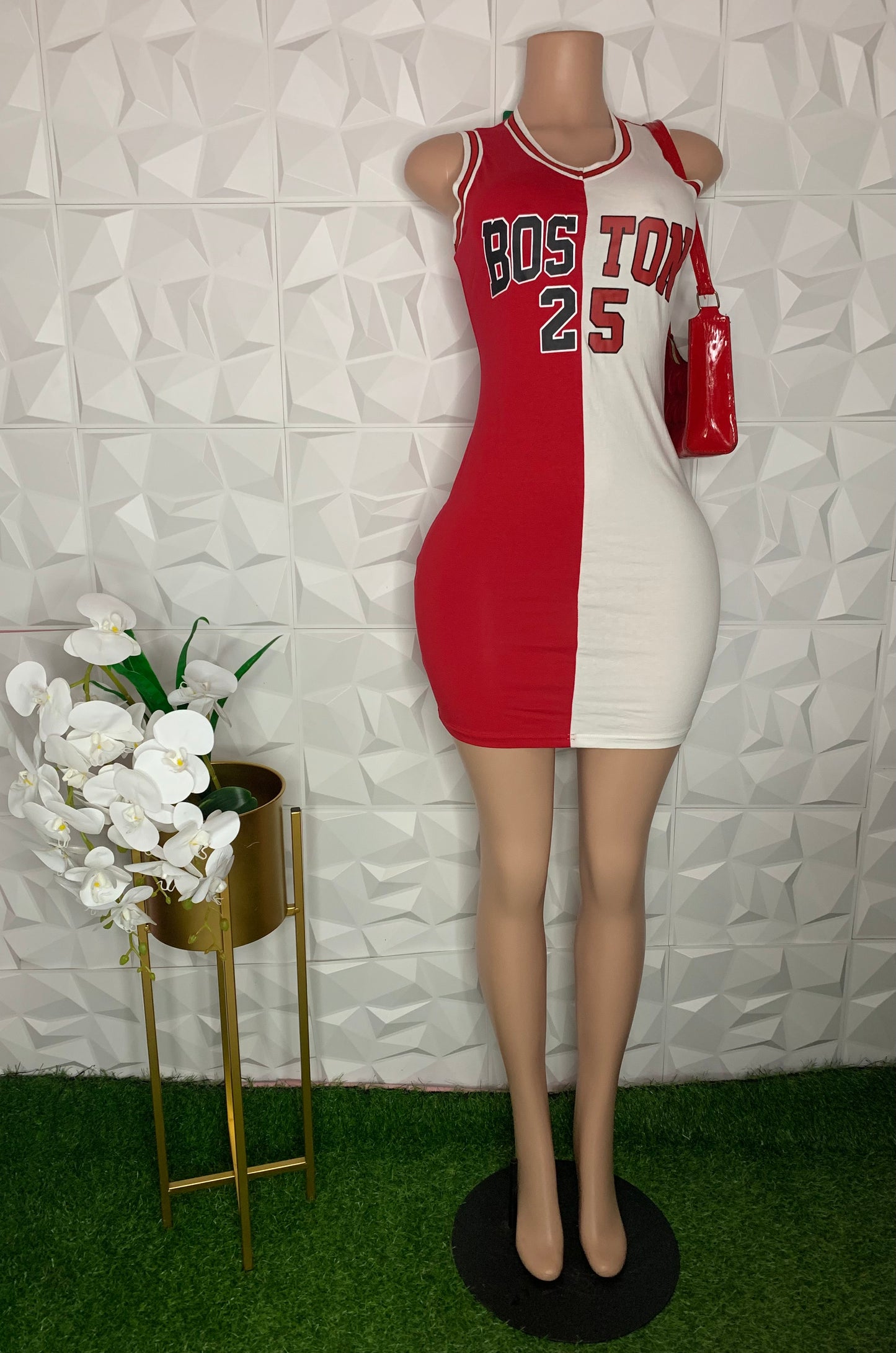 Red and white Boston jersey dress(adult)