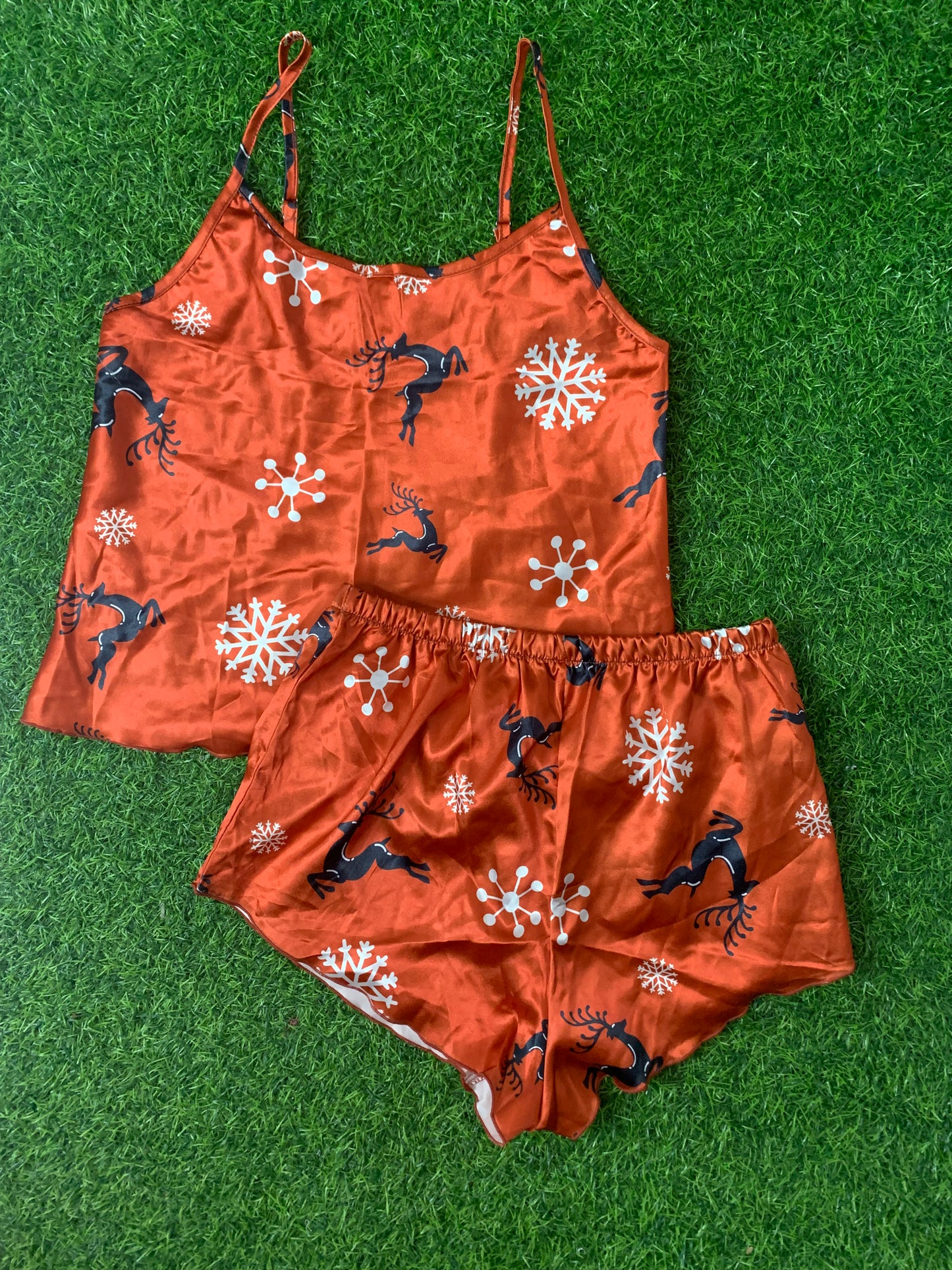 Burnt red Christmas pajama shorts set