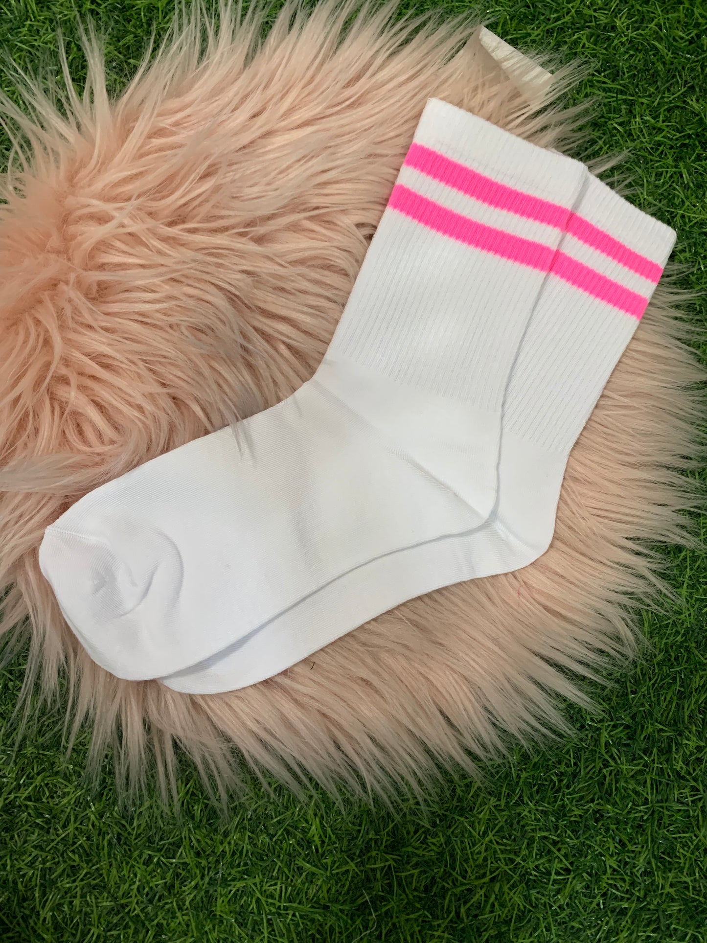 Pink and white stripe socks